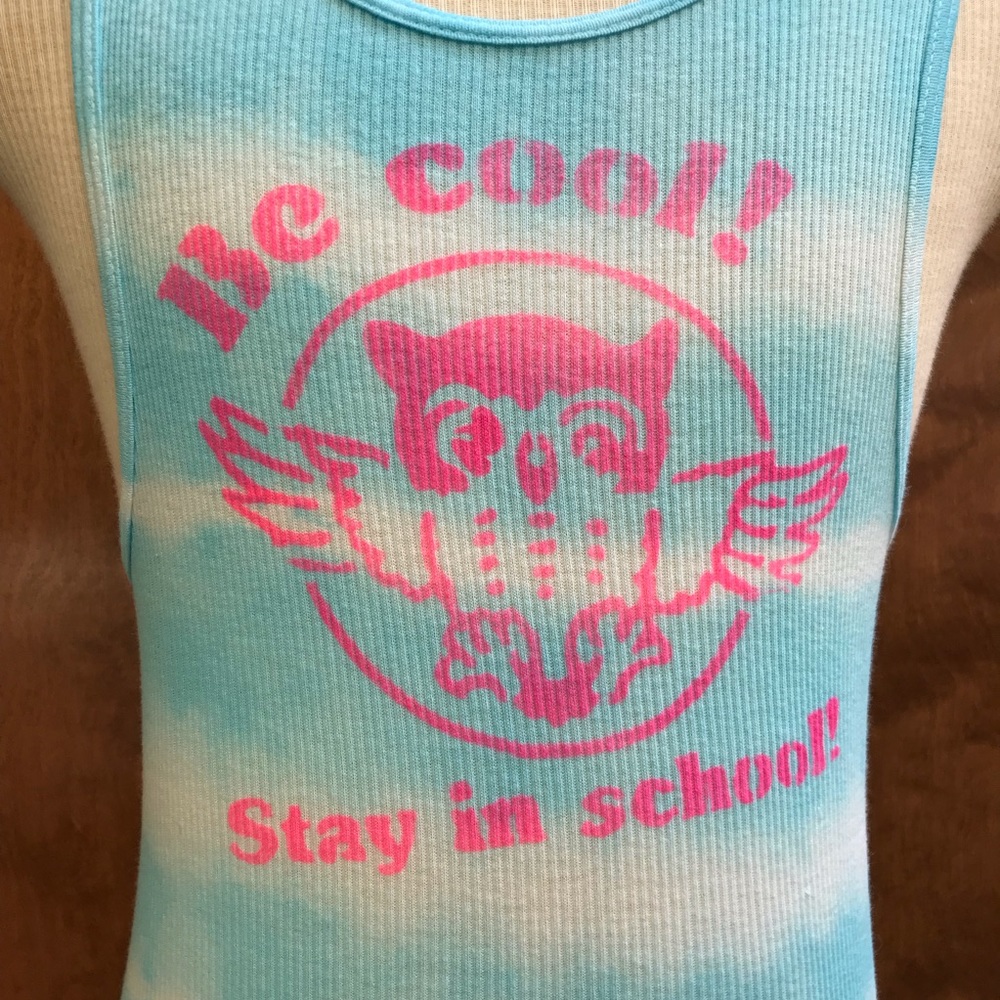 ⚡️BE COOL! STAY IN SCHOOL Owl TieDye kid tank top M